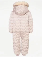 Light Gold Heart Quilted Snowsuit and Mittens Set - Image 2