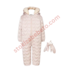 Light Gold Heart Quilted Snowsuit and Mittens Set