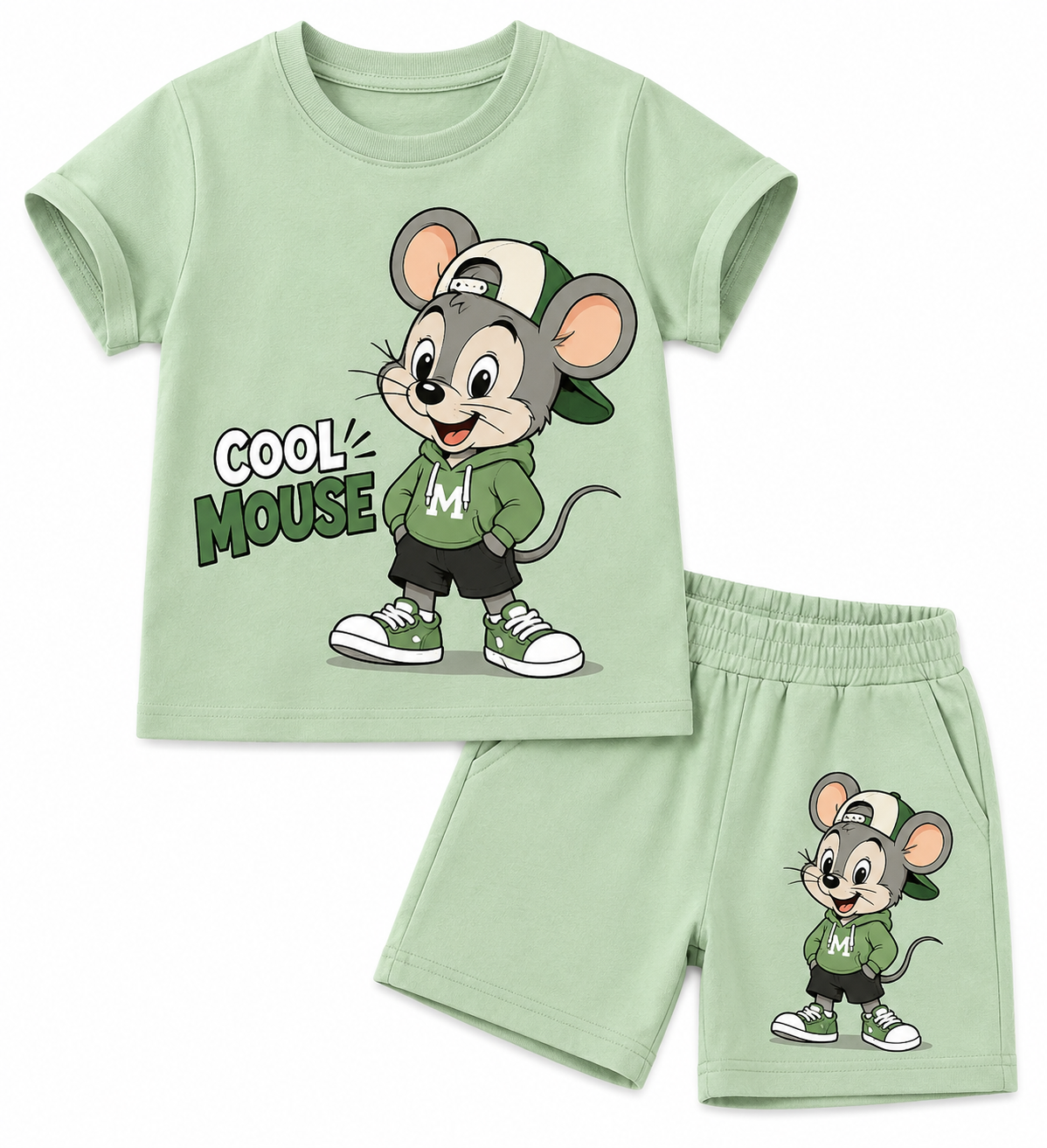 ChatGPT Image Jun 23, 2026, 08_41_10 AM Детски спортен комплект „Mickey Mouse Green Classic“ – зелен комплект с тениска и къси панталонки - Image 1
