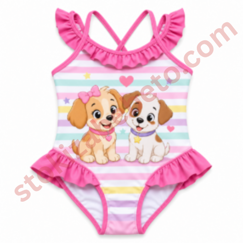 Untitled design - 2026-09-04T134035.830 Детски бански „Bluey & Bingo Pink Stripe“ – розов бански с герои - Image 1