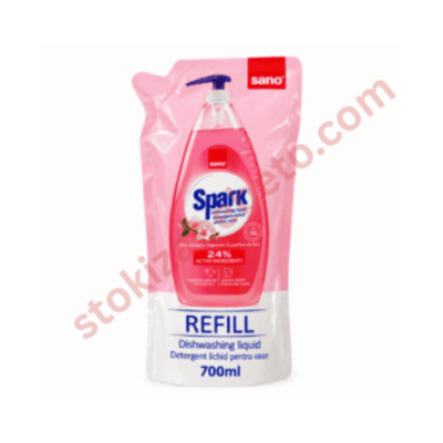 Sano Spark Refill препарат за миене на съдове в розова опаковка за презареждане, 700 мл