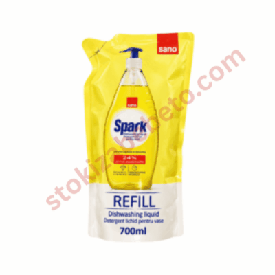 Sano Spark Refill препарат за миене на съдове в жълта опаковка за презареждане, 700 мл
