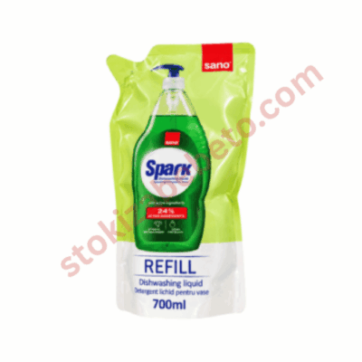 Sano Spark Refill препарат за миене на съдове в зелена опаковка за презареждане, 700 мл
