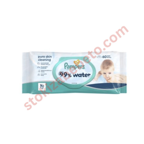 Pampers бебешки мокри кърпички с 99% вода, 60 броя, в опаковка с капаче
